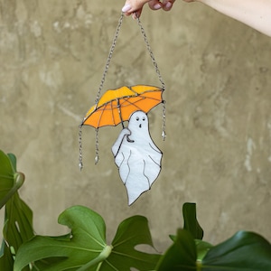 Halloween Stained Glass Ghost Suncatcher Home House Decor Window Wall Hangings, Living room funny art Apparition spook