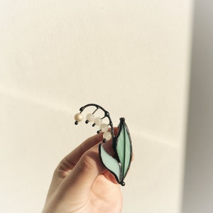 Lily of the Valley Brooch Stained Glass Pin Flower Broach Accessories Imitation Jewelry Wife Mothers gift for girl woman her Badge Nature Ar