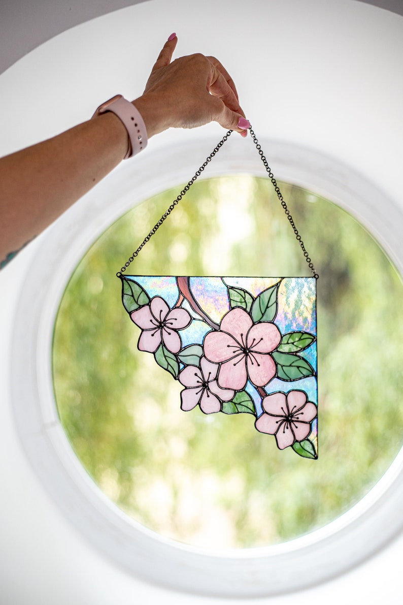 Stained Glass Art Corner Flower Suncatcher Window Wall Hangings Decoration Ornament Home House Decor Boho Art Mother's Day gift