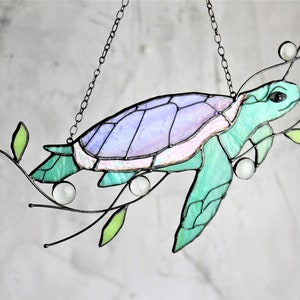 Turtle Suncatcher Stain Glass Decor Green Home House Window Wall Hangings Cling Ornament Gift House Grandma gift