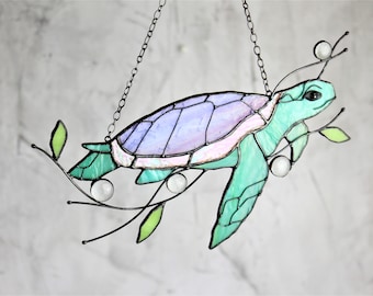 Turtle Suncatcher Stain Glass Decor Green Home House Window Wall Hangings Gift House Grandma gift