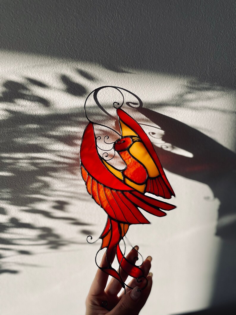Bird phoenix mystical burning appears ashes Stain Glass Suncatcher Panel Gift Farmhouse Home House Decor Window Wall Hanging Animal Ornament