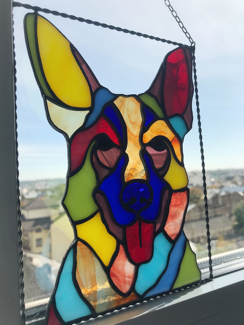 Stained Glass Portrait Dog Shepherd Art Custom Suncatcher Gift Etsy
