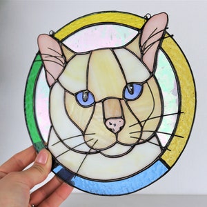 Custom Cat Portrait Art Suncatcher, Pet Ornament Memorial Stained Glass ...