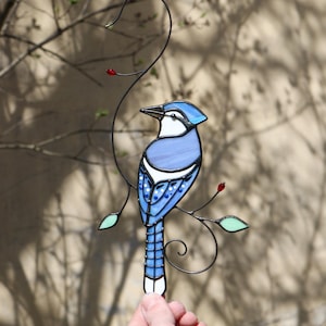 Vitrail oiseau bleu, attrape-soleil cadeau ferme maison décoration de la maison fenêtre tentures murales cadeau grand-mère de la mère