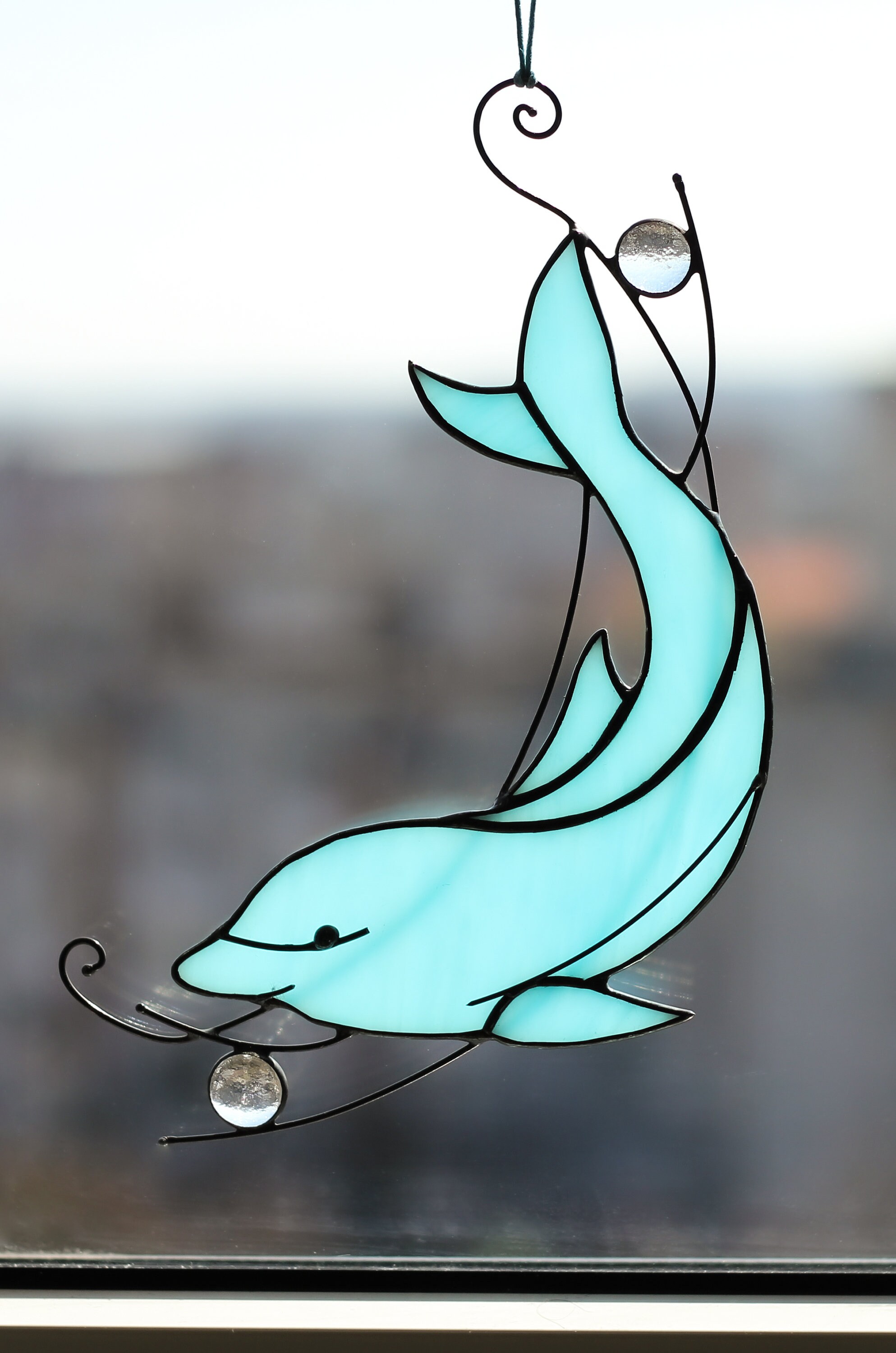 Stained Glass Dolphin. Blue Suncatcher Home House Decor. Etsy Australia