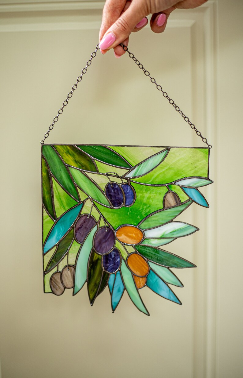 Green Corner Olive Branch Suncatcher Stained Glass Window Wall ...