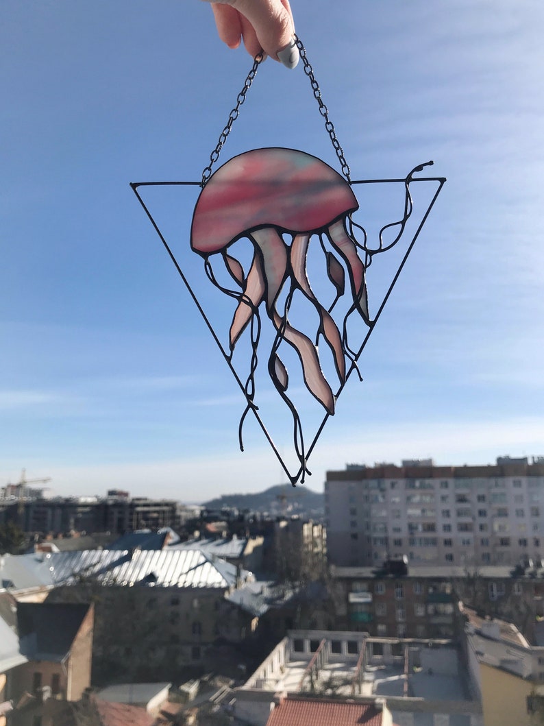 Purple Jellyfish Stained Glass Suncatcher. House Home Decor. Etsy