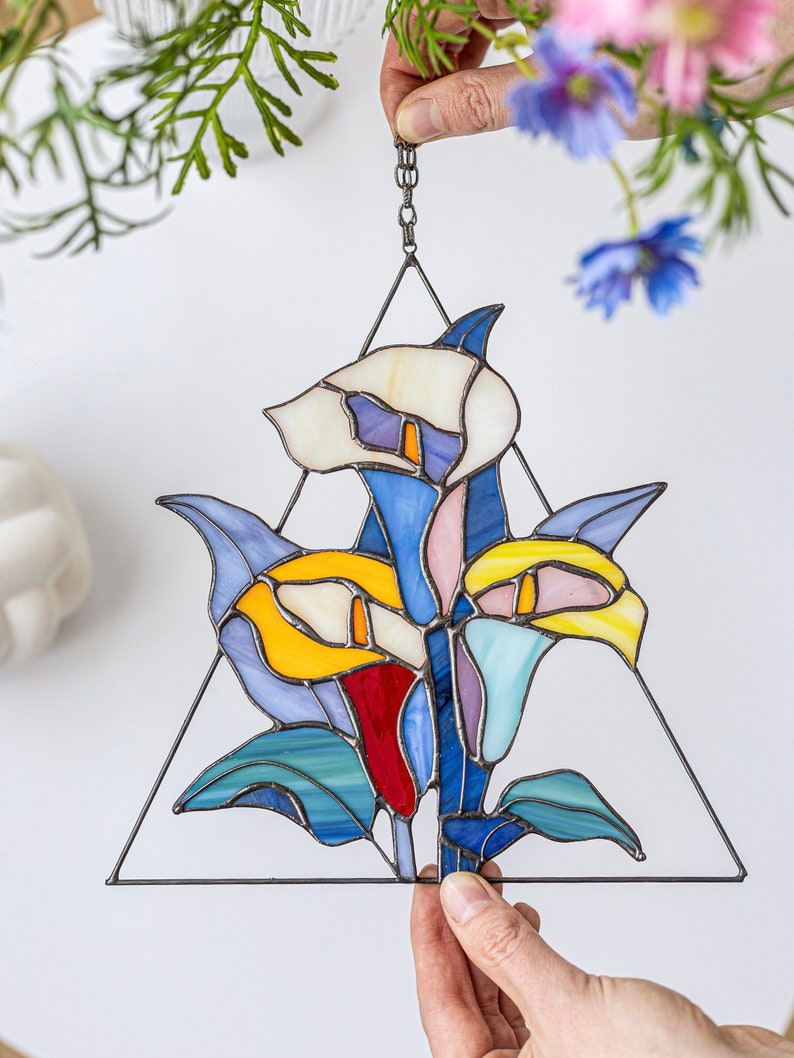 Stained Glass Calla Lily Flowers, Suncatcher Window Hangings, Mother's ...