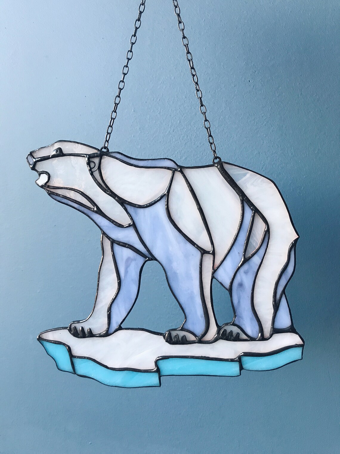 Stain Glass White Suncatcher Polar Bear Panel Animal Ornament Etsy