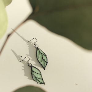 Stained Glass Neo Mint Turquoise Earrings Leaf Beautiful Decoration Tiffany Technique Present Donation For Woman Accessories