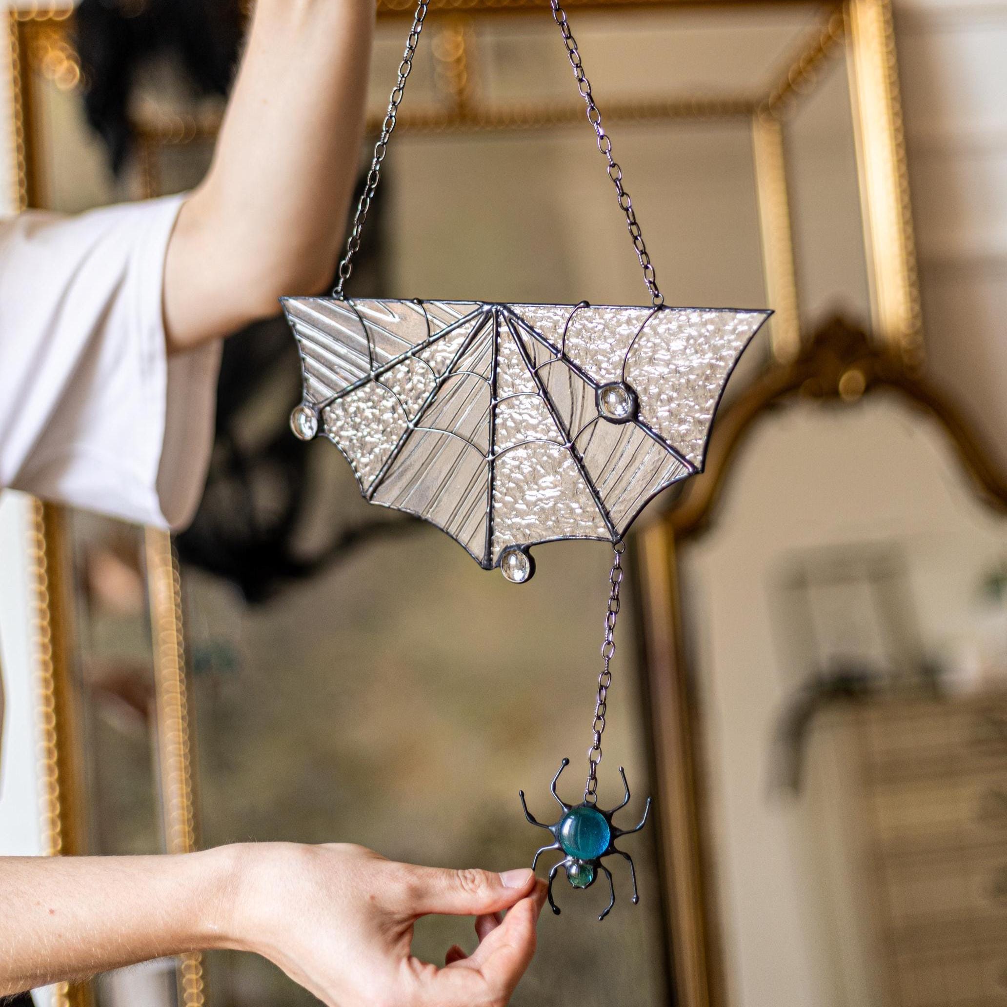 ハロウィン ステンドグラス 蜘蛛の巣 クモの巣 ネット サン