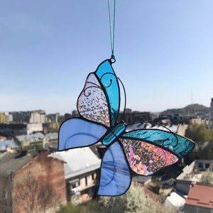 Stain Glass Butterfly Suncatcher, Home House Decor, Mother's Gift Wall Window Hangings Art Cling Moth Ornament Handbill Skipper Tiffany Gift