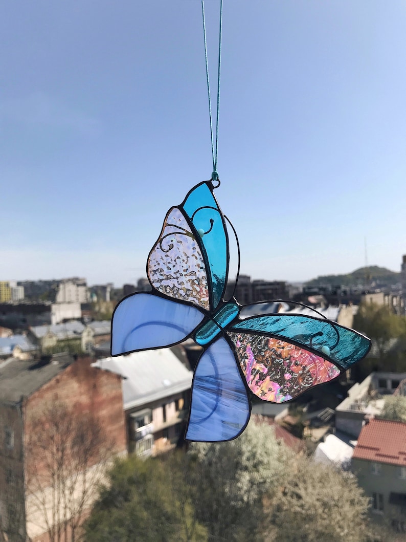 Stain Glass Butterfly Suncatcher, Home House Decor, Mother's Gift Wall Window Hangings Art Cling Moth Ornament Handbill Skipper Tiffany Gift