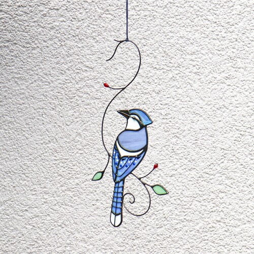 Vitrail oiseau bleu, attrape-soleil cadeau ferme maison décoration de la maison fenêtre tentures murales cadeau grand-mère de mère