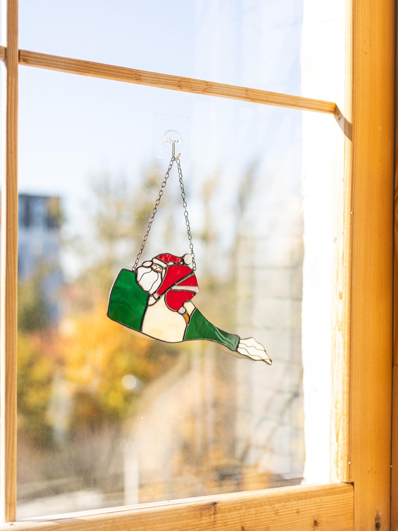 Santa Claus on a Bottle Christmas Sun Catchers Funny Gift Home Decor