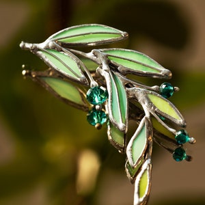 Green Laurel Branch Brooch. Stained Glass Nature Broach. Accessories Imitation Jewelry Pin Leaf. Mother's Small Gift