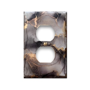 Abstract Art Light Switch / Electrical Outlet Cover - Toggle Duplex Rocker Wallplate - Painted Light Switchplate - Black Grey Gold