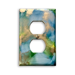Colorful Abstract Art Light Switch / Electrical Outlet Cover - Toggle Duplex Wallplate - Painted Light Switchplate - Yellow Green Blue Gold