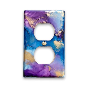 Colorful Abstract Art Light Switch / Electrical Outlet Covers - Toggle Duplex Rocker Wallplate - Painted Light Switchplate Blue Purple Gold