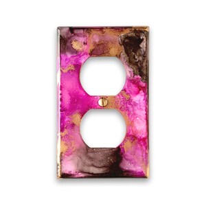 Colorful Abstract Art Light Switch / Electrical Outlet Covers - Toggle Duplex Rocker Wallplate - Painted Light Switchplate Pink Black Grey
