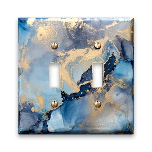Colorful Abstract Art Light Switch / Electrical Outlet Cover - Toggle Duplex Rocker Wallplate - Painted Light Switchplate - Blue Grey Gold