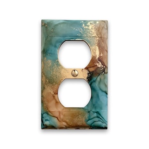 Colorful Abstract Art Light Switch / Electrical Outlet Cover - Toggle Duplex Rocker Wallplate - Painted Light Switchplate - Teal Brown Gold
