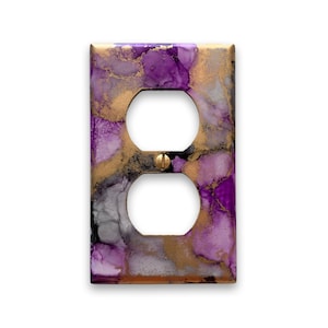 Colorful Abstract Art Light Switch / Electrical Outlet Covers - Toggle Duplex Rocker Wallplate - Painted Light Switchplate Purple Black Grey