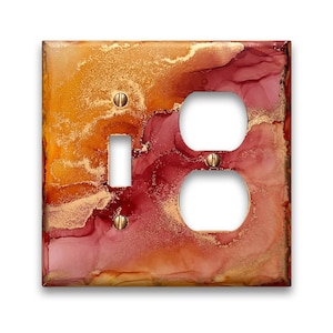Colorful Abstract Art Light Switch / Electrical Outlet Covers - Toggle Duplex Rocker Wallplate Cover - Painted Light Switchplate Red Orange