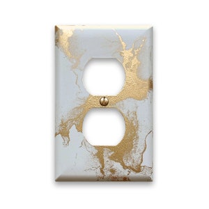 Metallic Gold Abstract Art Light Switch / Electrical Outlet Cover - Toggle Duplex Rocker Wallplate - Painted Light Switchplate - Gold White