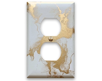 Metallic Gold Abstract Art Light Switch / Electrical Outlet Cover - Toggle Duplex Rocker Wallplate - Painted Light Switchplate - Gold White