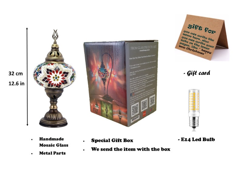 Handmade Turkish Mosaic Table Lamp Turkish Lamp Lighting for Bedroom and Livingroom Led Bulb with Gift Box Decorative Moroccan Lamp