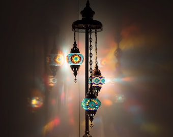Mosaïque Turque Faite À La Main 3 Globe Lampadaires - Lampe De Nuit De Sol En Mosaïque Turque Marocaine - Lampe Tiffany - Cadeau Livraison Gratuite - 3 Ampoules Incluses