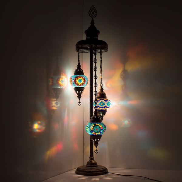 Handmade Turkish Mosaic 3 Globe Floor Lamps - Turkish Moroccan Mosaic Floor Night Lamp -  Tiffany Lamp - Gift Free Shipping-3 Bulbs Include