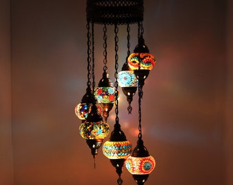 5 Varitions - Handmade Turkish Mosaic Chandelier Lamp - Turkish Moroccan Mosaic Hanging Ceiling Lantern Lamp - Pendant Lamp - Free LED Bulb