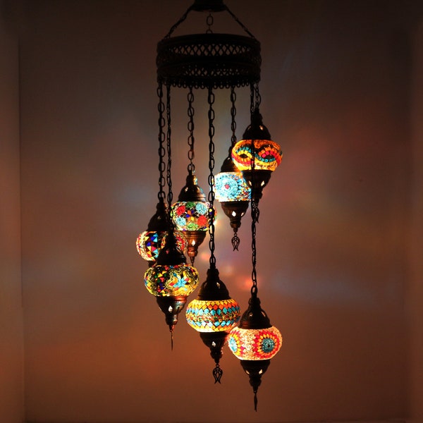 5 Varitions - Handmade Turkish Mosaic Chandelier Lamp - Turkish Moroccan Mosaic Hanging Ceiling Lantern Lamp - Pendant Lamp - Free LED Bulb