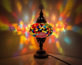 10 Variation - Turkish Moroccan Mosaic Lamp Light - Turkish Lamp - Handmade Mosaic Glass Table Lamp - Mosaic Bedside Night Lamp & Led Bulb