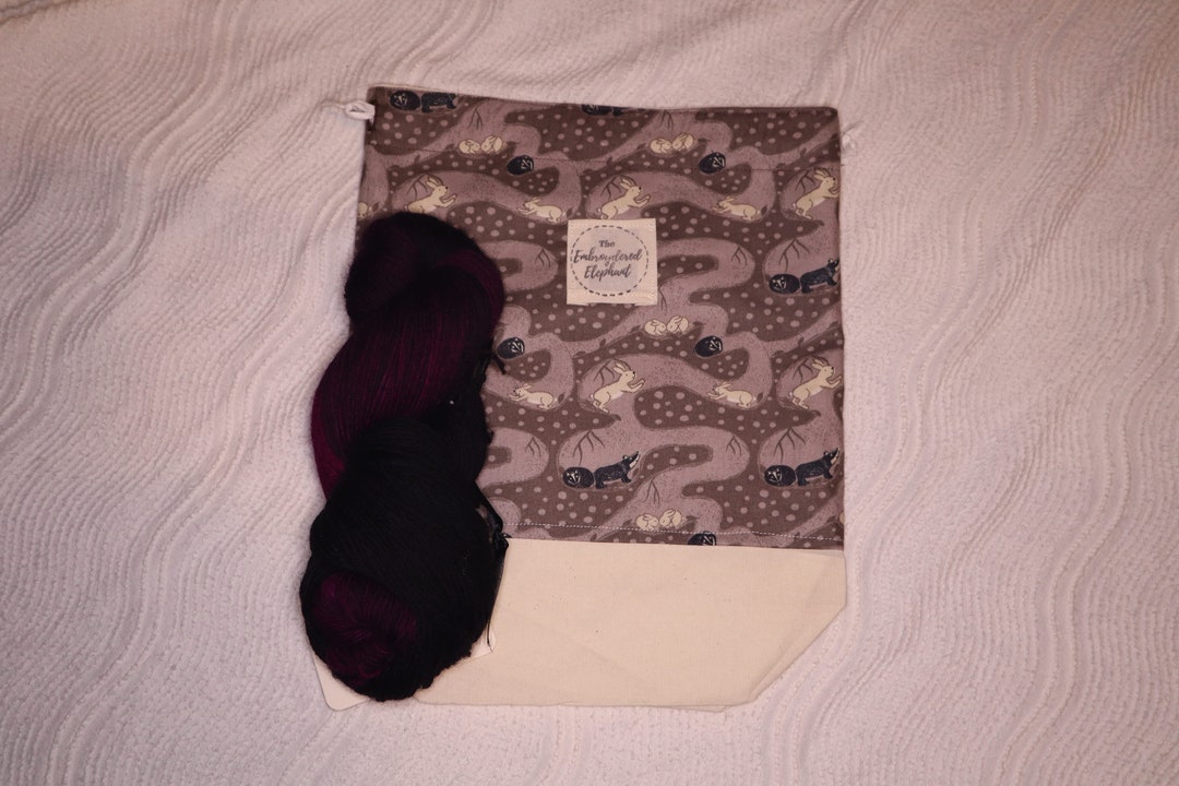 Medium Project Bag Rabbit and Badger Hole Fabric Bag Crochet and