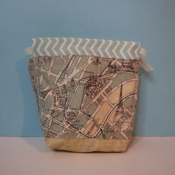 Small map design project bag for gifting or knitting and crochet storage