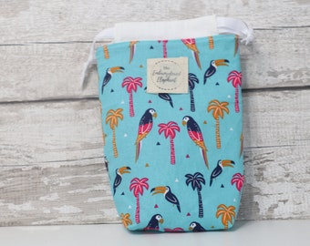 Bright tropical parrot themed project bag - Knitting and crochet storage project bag