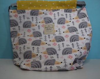 Large bright hedgehog and mustard project bag
