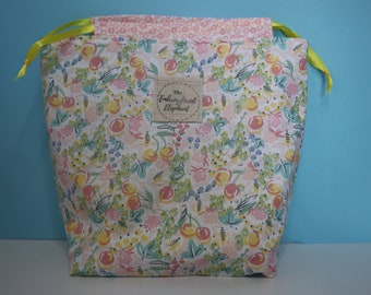 Liberty fabric project bag - crochet and knitting drawstring bag