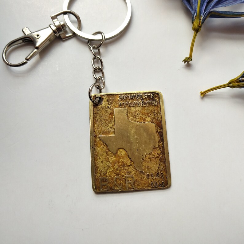 Date and Initials Coords Handmade Personalised Keychain #44 Place of Commitment with State Map Love Gift Gift for Him