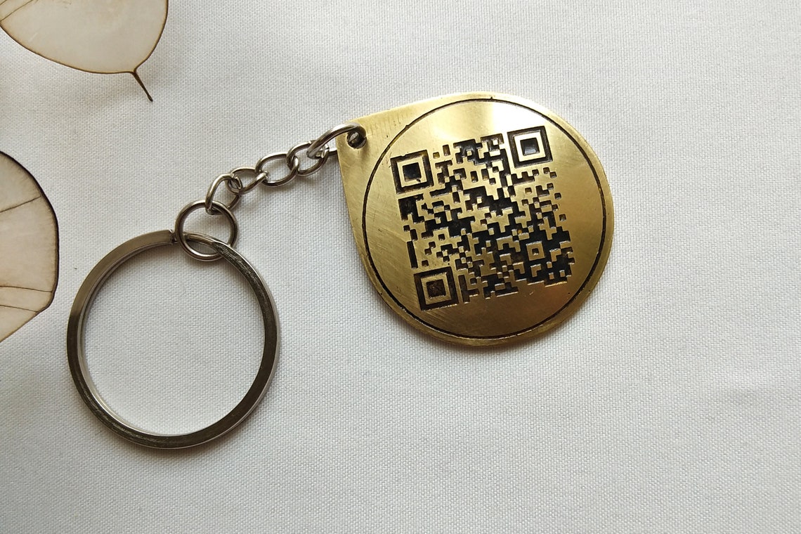 QR Code Personalised Keychain Solid Brass Handmade Keychain Etsy