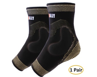 NeoAlly Ankle Compression Brace with Silicone Gel, Anti-Microbial Copper Ankle, Foot Support for Plantar Fasciitis Achilles Tendon, One Pair
