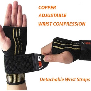 NeoAlly Copper Compression Wrist Sleeve for Carpal Tunnel Glove Thumbhole Adjustable Strap for Wrist Support Arthritis Tendonitis, Bursitis
