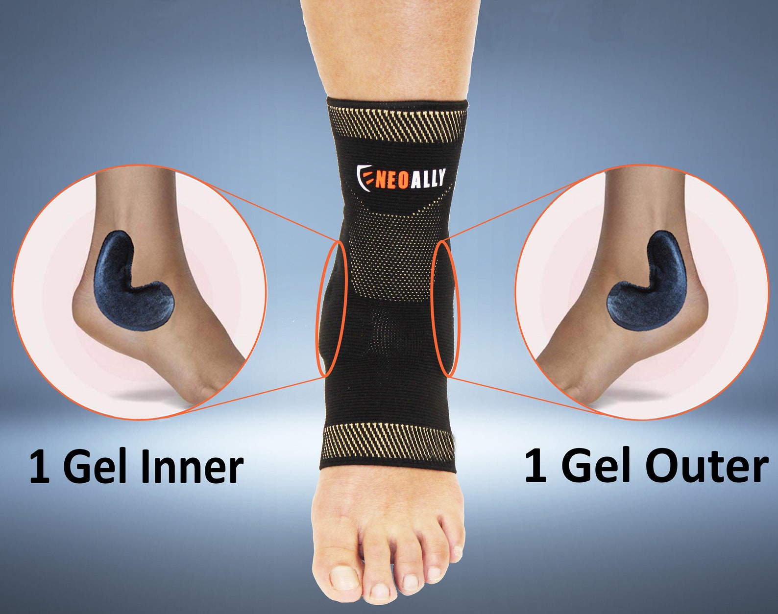 Neoally Ankle Compression Brace With Silicone Gel, Antimicrobial