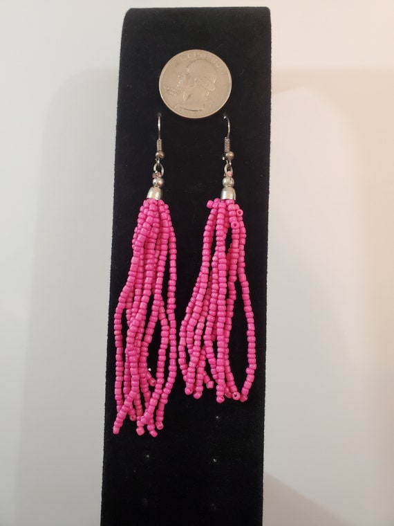 Pink Seed Bead Crochet Rope Lariat Necklace and M… - image 3