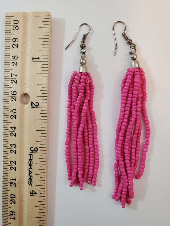 Pink Seed Bead Crochet Rope Lariat Necklace and M… - image 4