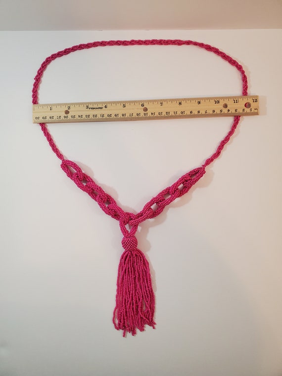 Pink Seed Bead Crochet Rope Lariat Necklace and M… - image 6